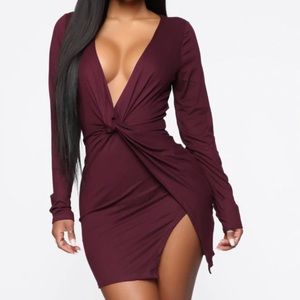Size Large Fashion Nova dress. Dress is short and an eggplant color